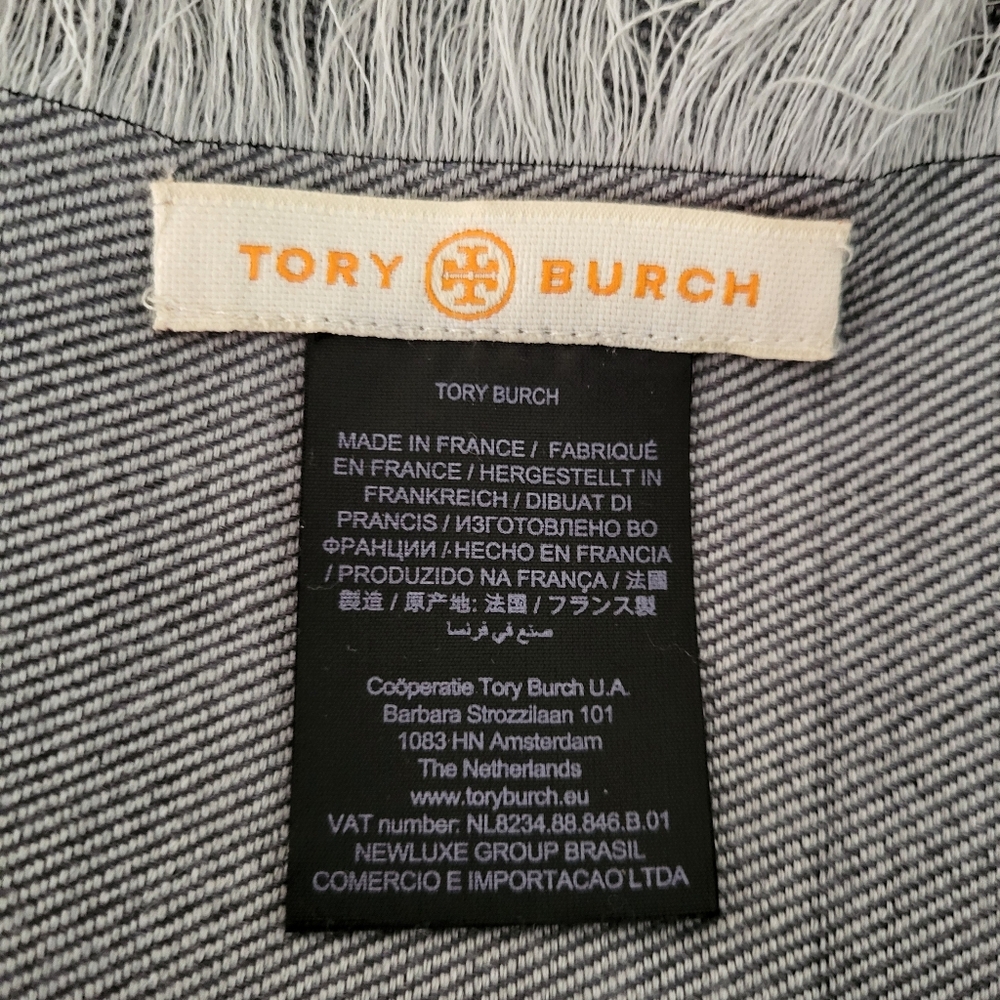 Tory Burch Traveler Logo Jacquard Wool & Silk Scarf / Shawl / Wrap - Picture 4 of 7